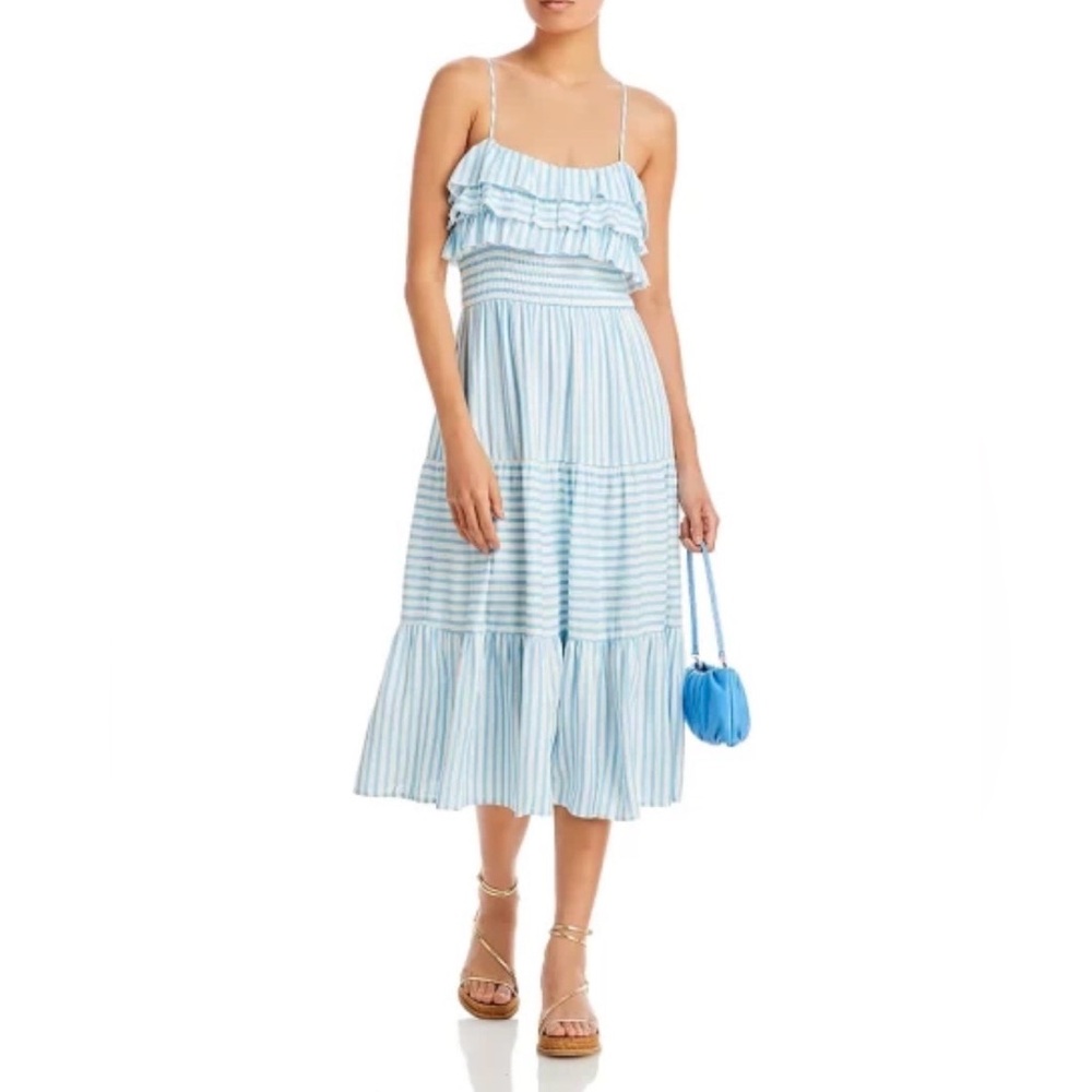 NWOT AQUA Sky Blue striped midi dress size Medium
